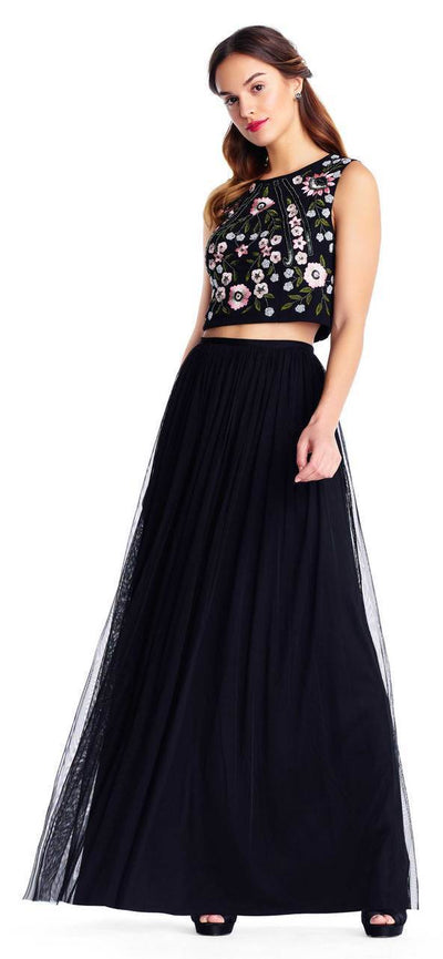 Adrianna Papell - AP1E203115 Two Piece Sequined Tulle A-line Dress in Black and Multi-Color