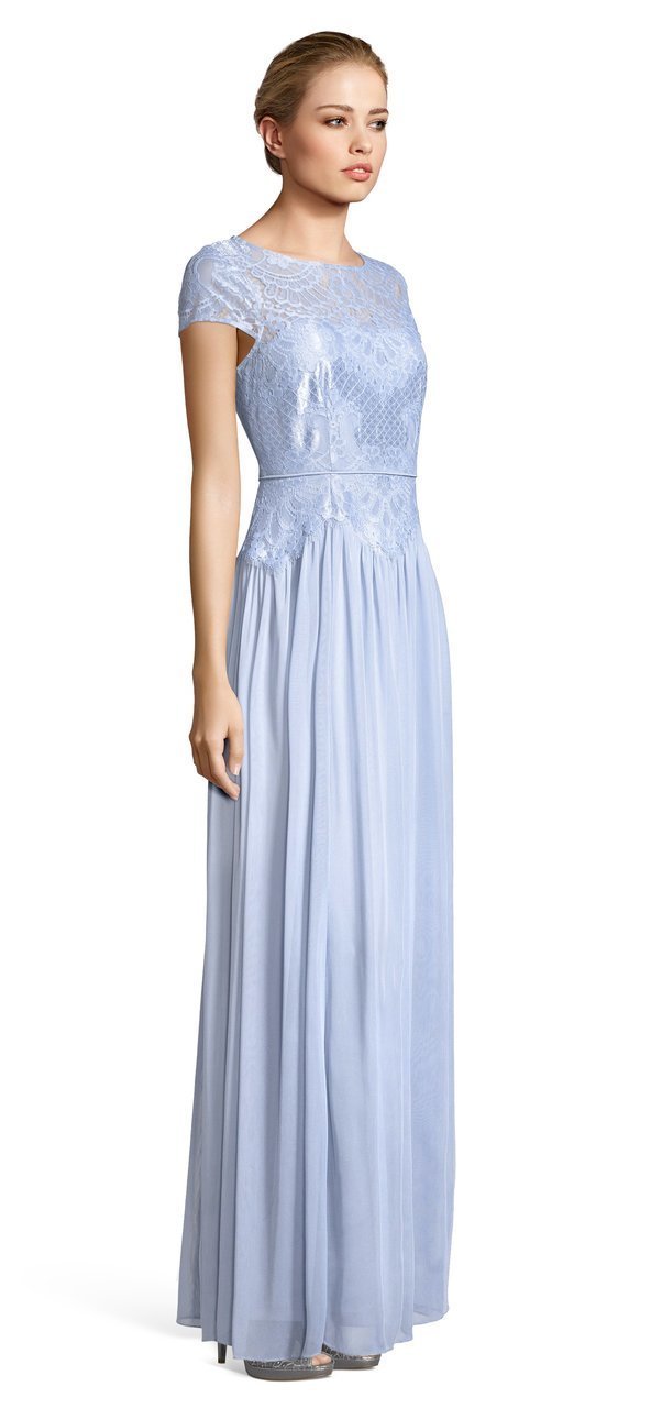 Adrianna Papell - AP1E203166 Lace Bateau Jersey A-line Dress in Blue