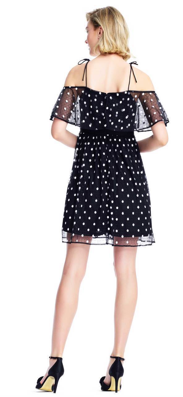 Adrianna Papell - AP1E203196 Polka Dot Square Neck A-line Dress in Black and White