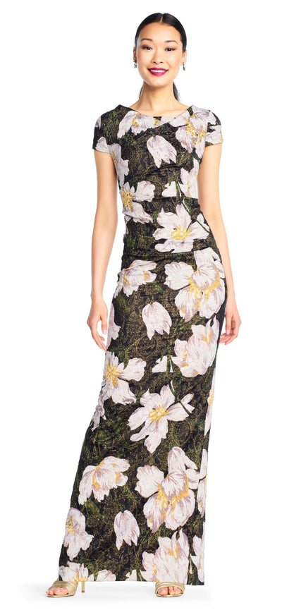 Adrianna Papell - AP1E203398 Floral Patterned Bateau Sheath Dress In White and Black