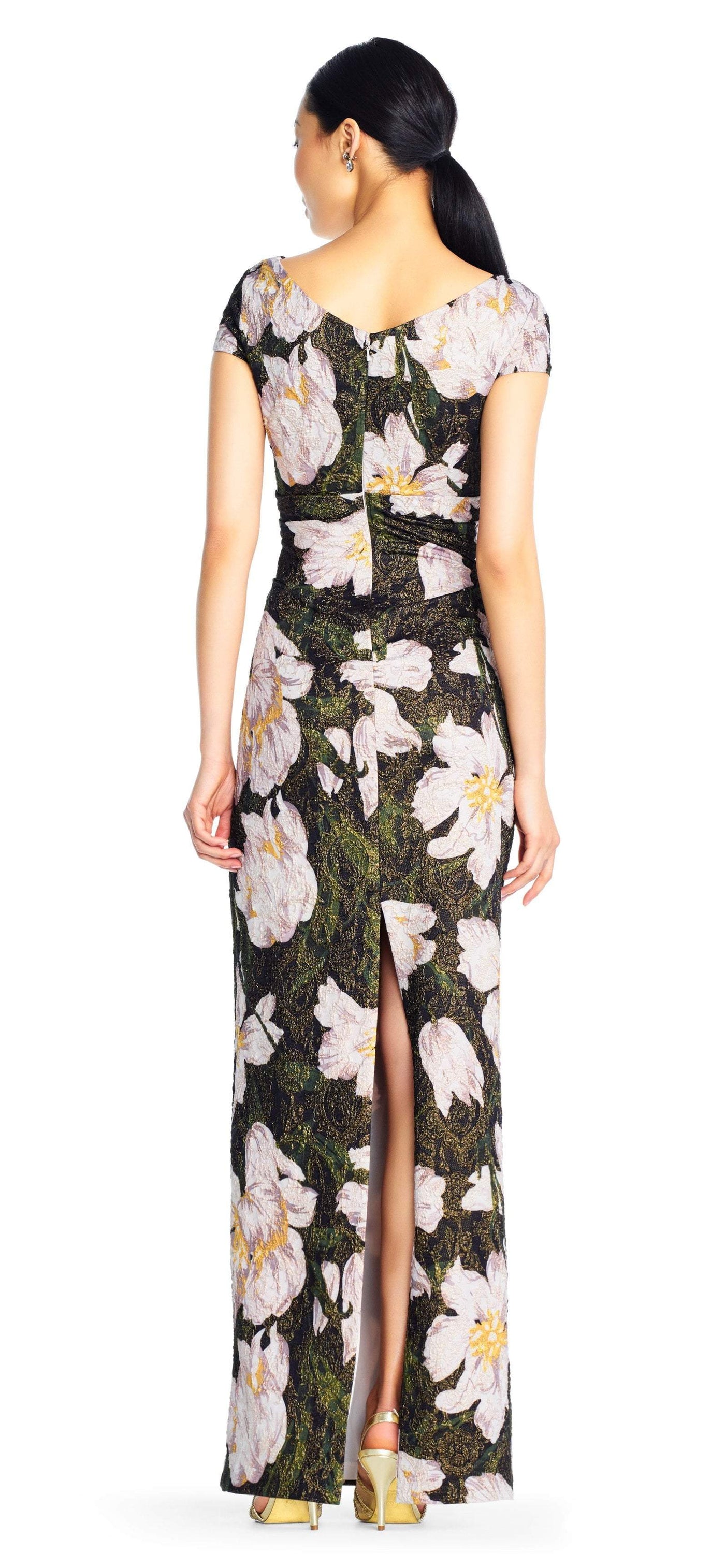 Adrianna Papell - AP1E203398 Floral Patterned Bateau Sheath Dress In White and Black