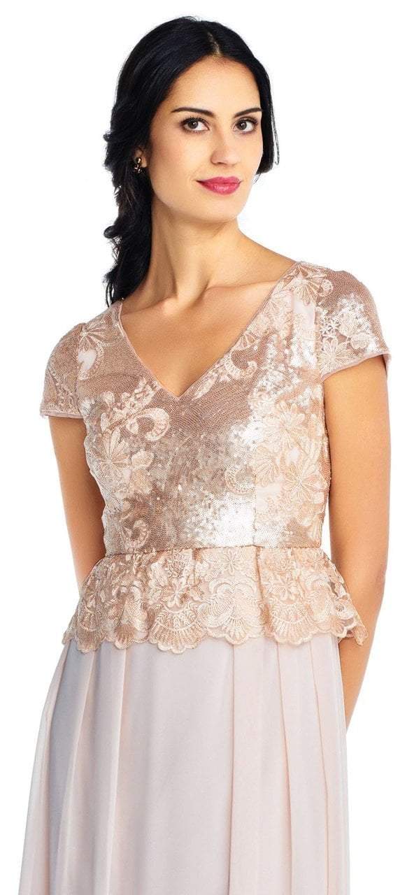 Adrianna Papell - AP1E203408 Embroidered and Sequined Chiffon Dress in Pink