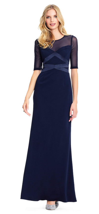 Adrianna Papell - AP1E203438 Sheer Quarter Length Sleeve Sheath Dress In Blue