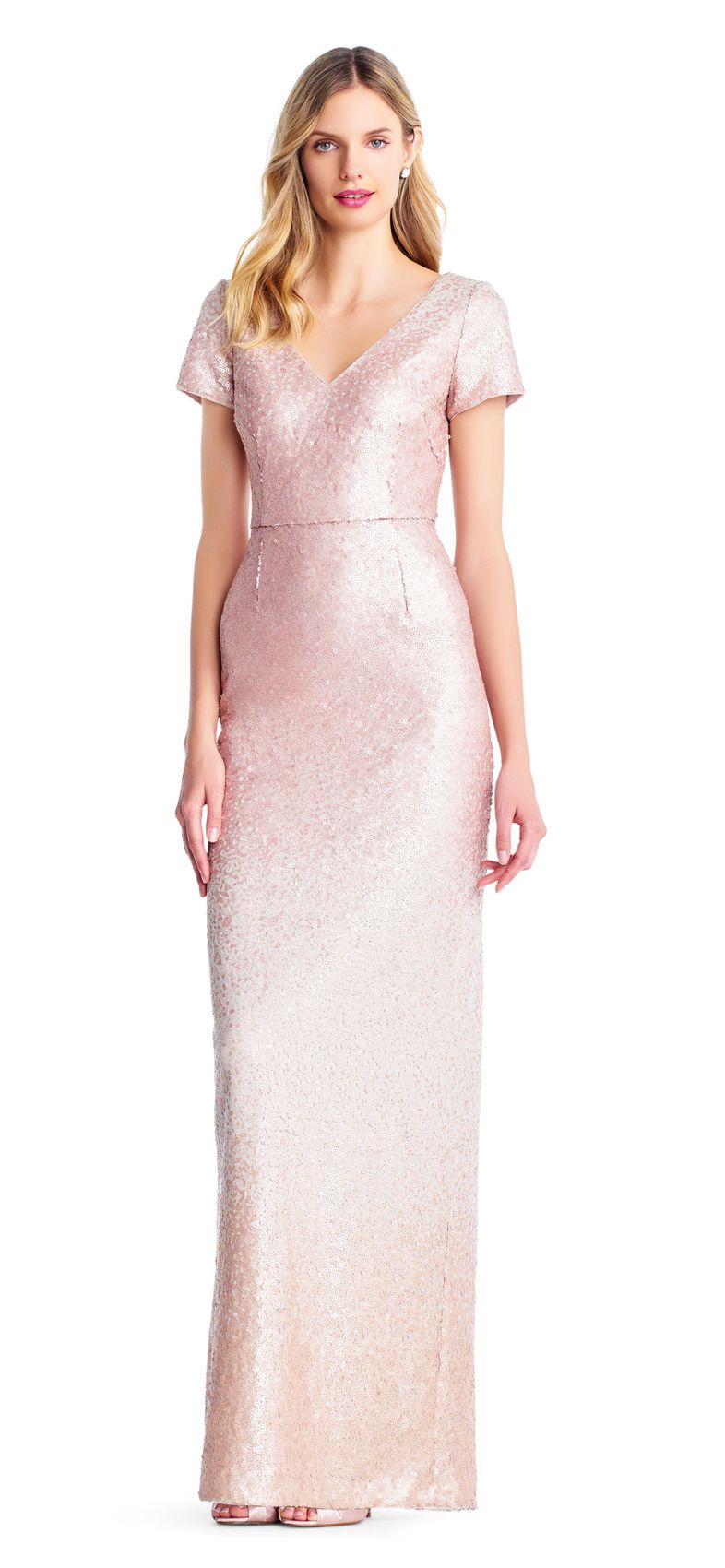 Adrianna Papell - AP1E203460 Sequin Embellished V-Neck Dress In Pink and Multi-Color