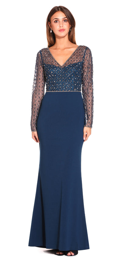 Adrianna Papell - AP1E203730 Embellished V-Neck Evening Gown In Blue