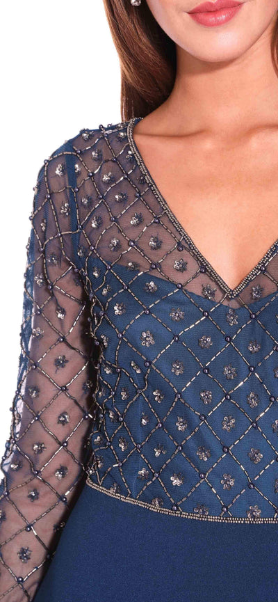 Adrianna Papell - Embellished V-Neck Evening Dress AP1E203730 - 1 pc Deep Blue In Size 2 Available CCSALE 2 / Deep Blue