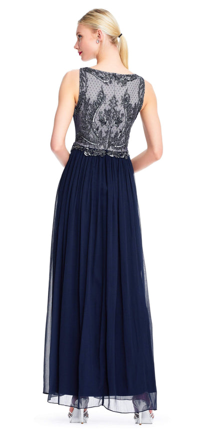 Adrianna Papell - AP1E203774 Two Tone Embellished Bateau A-line Dress In Blue and Silver