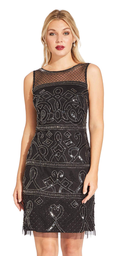 Adrianna Papell - AP1E203952 Beaded Illusion Sheath Cocktail Dress In Black