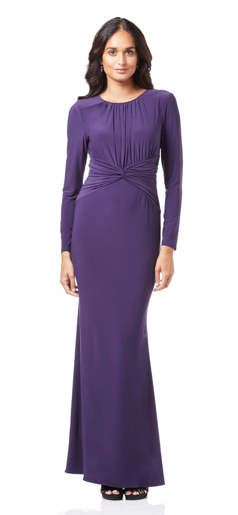 Adrianna Papell AP1E204090 - Long Sheath Dress - Long Sleeves, Twisted Ruched Waistband, Fitted Bodice, Sheath Skirt, Jersey, Back Zipper ADASA Adrianna Papell AP1E204090 - Long Sheath Dress - Long Sleeves, Twisted Ruched Waistband, Fitted Bodice, Sheath Skirt, Jersey, Back Zipper ADASA
