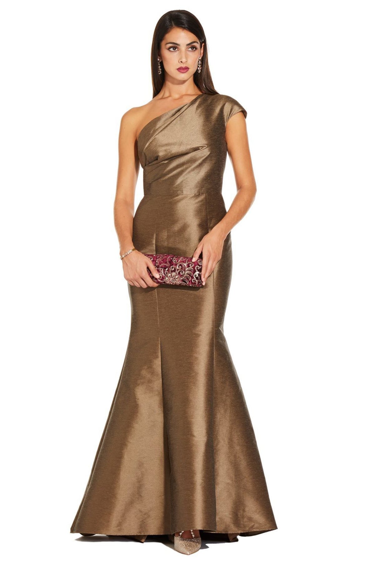 Adrianna Papell - AP1E204211 One Shoulder Taffeta Trumpet Gown In Brown