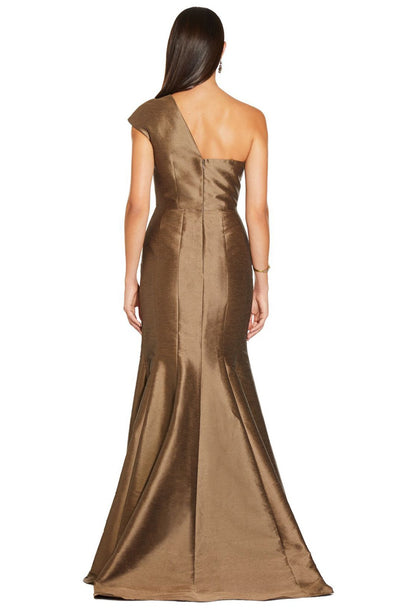 Adrianna Papell - AP1E204211 One Shoulder Taffeta Trumpet Gown In Brown