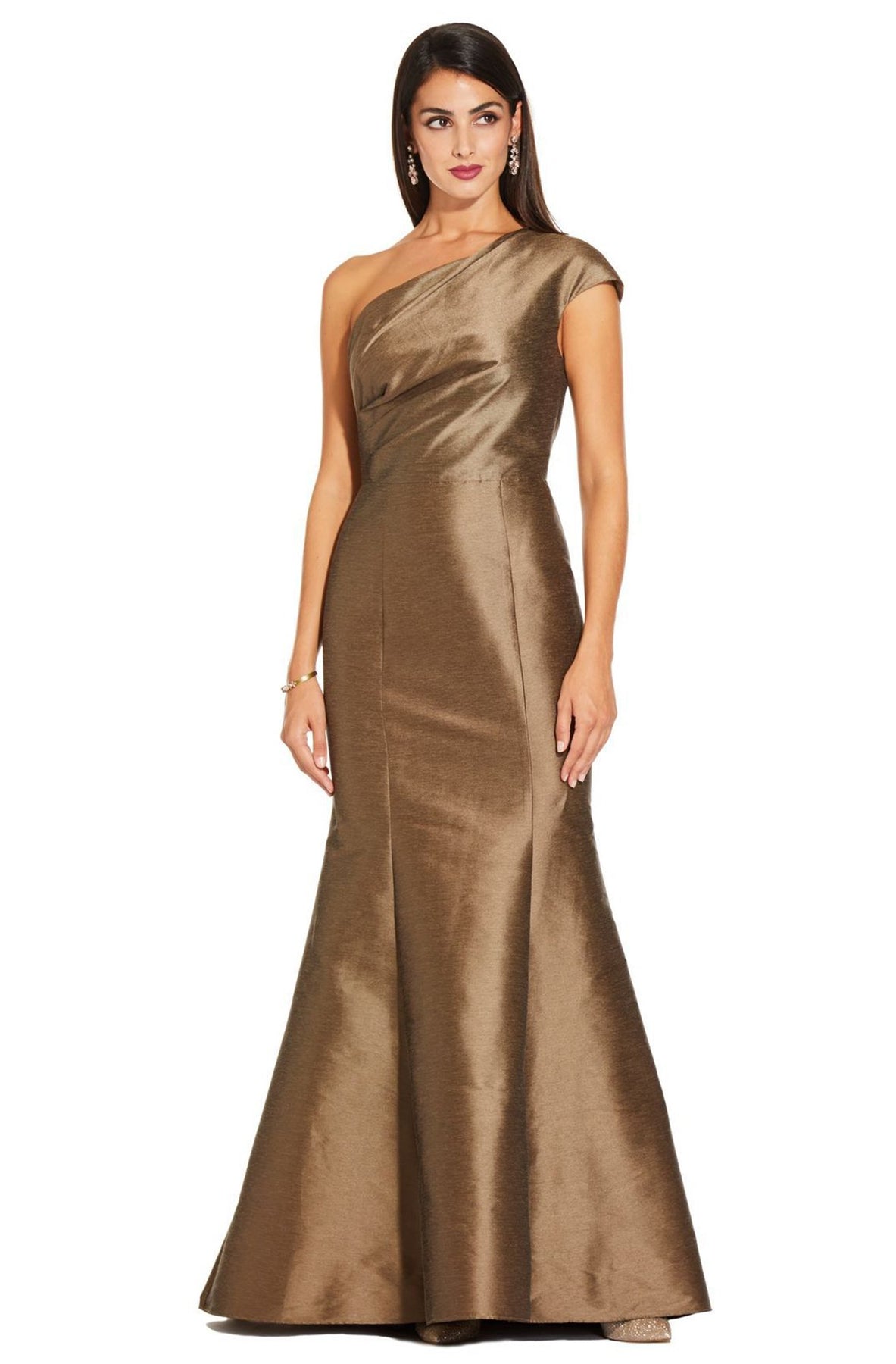 Adrianna Papell - AP1E204211 One Shoulder Taffeta Trumpet Gown In Brown