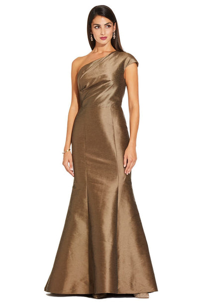 Adrianna Papell - AP1E204211 One Shoulder Taffeta Trumpet Gown In Brown