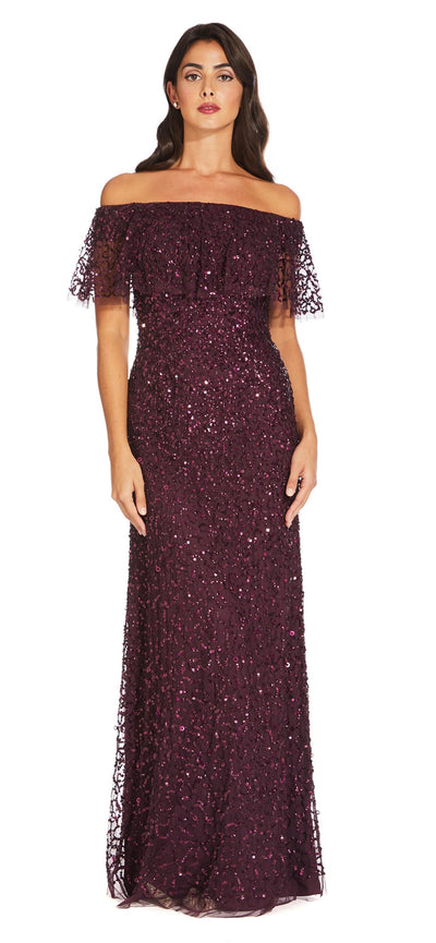 Adrianna Papell - AP1E204277 Sequin Embellished Off-Shoulder Dress In Purple