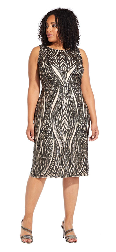 Adrianna Papell - AP1E204314 Sequined Jewel Cocktail Dress In Black and Nude