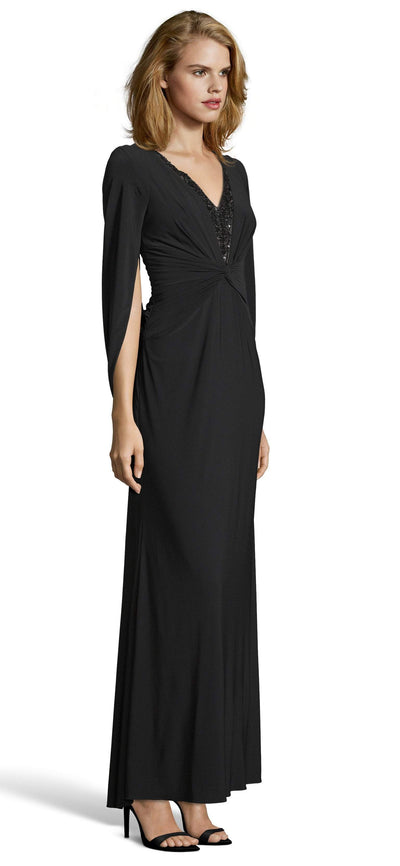 Adrianna Papell - AP1E204664 Knotted V-Neck Capelet Dress In Black