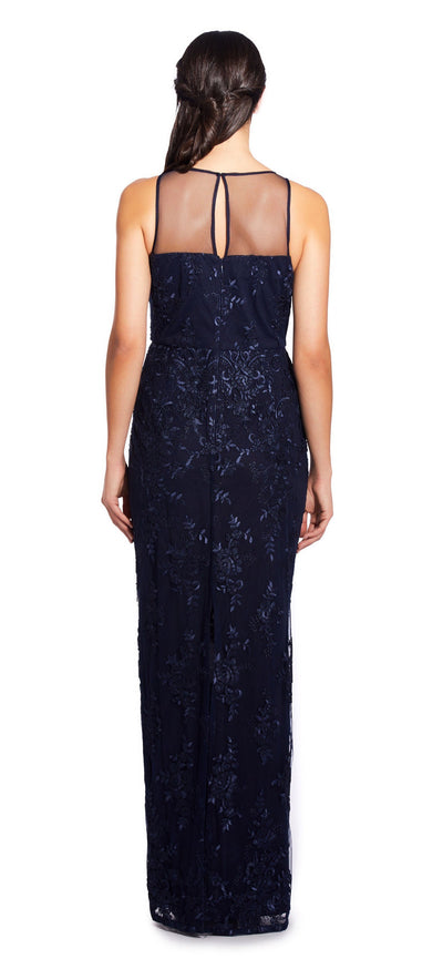 Adrianna Papell - AP1E204699 Embroidered Illusion Sheath Dress In Blue