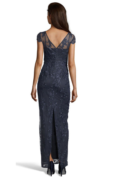 Adrianna Papell - AP1E204700 Floral Embroidered V-neck Sheath Dress In Blue