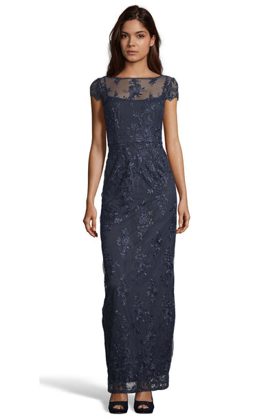 Adrianna Papell - AP1E204700 Floral Embroidered V-neck Sheath Dress In Blue