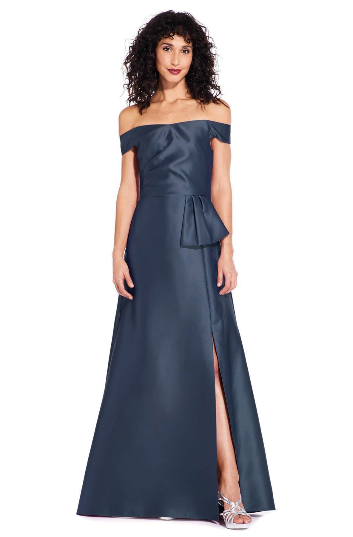 Adrianna Papell - AP1E205108 Off-Shoulder Pleated Mikado A-line Dress In Blue