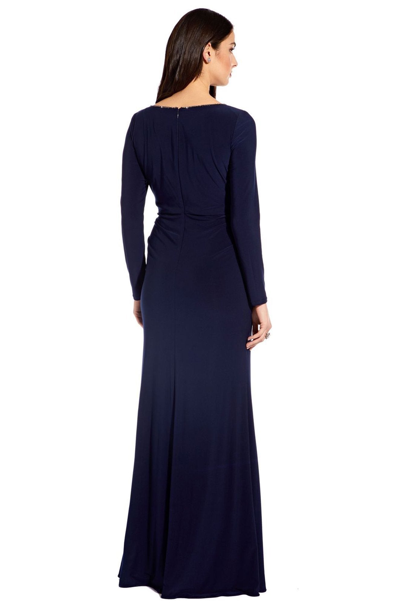 Adrianna Papell - AP1E205119 Beaded Long Sleeve V-neck Sheath Dress In Blue