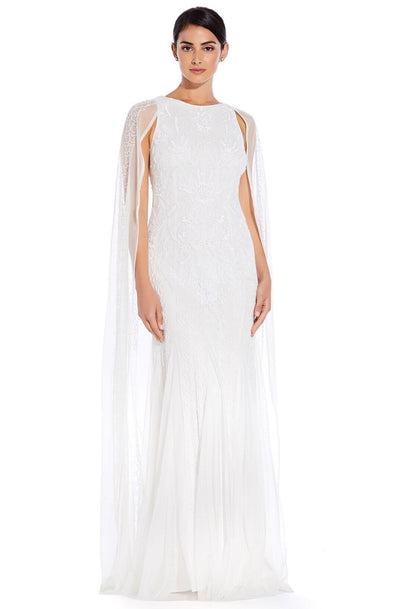 Adrianna Papell - AP1E205287 Beaded Bateau Dress With Cape Sleeves In White