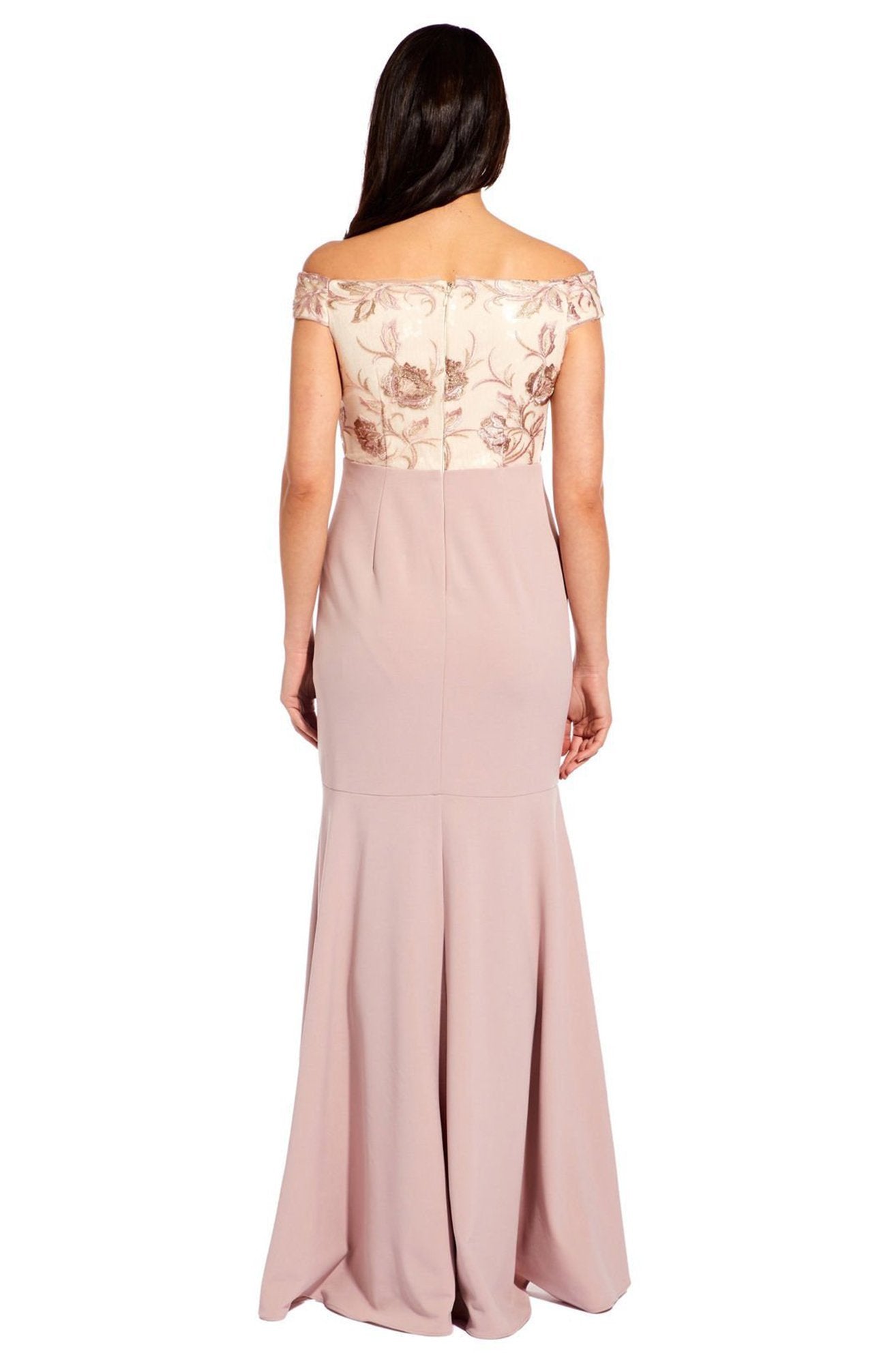 Adrianna Papell - AP1E205308 Embroidered Off-Shoulder Trumpet Dress In Pink