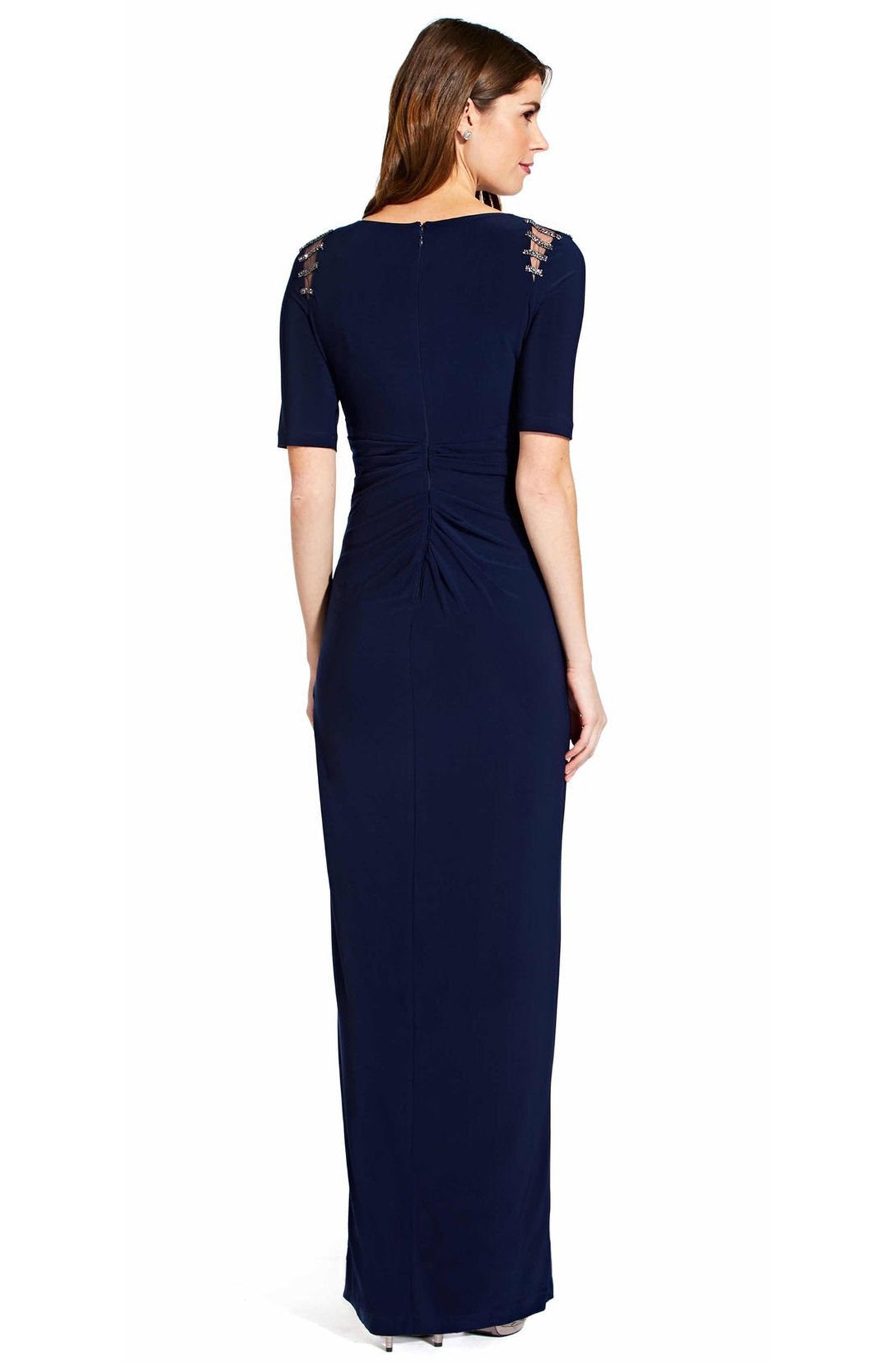 Adrianna Papell - AP1E205409 Embellished V-neck Jersey Sheath Dress In Blue