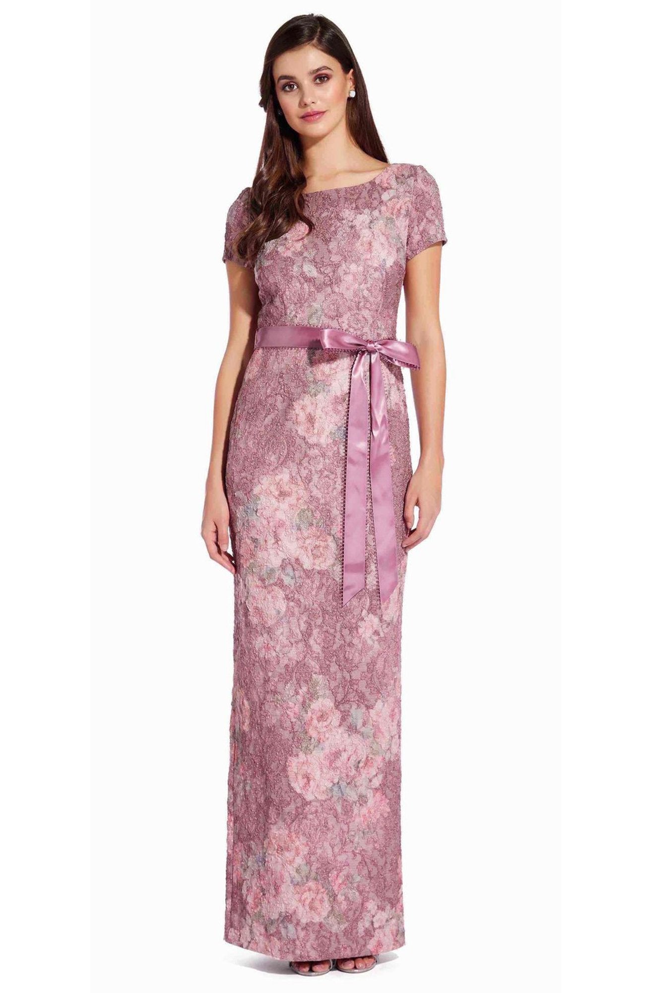 Adrianna Papell - AP1E205696 Floral Metallic Jacquard Column Dress In Pink