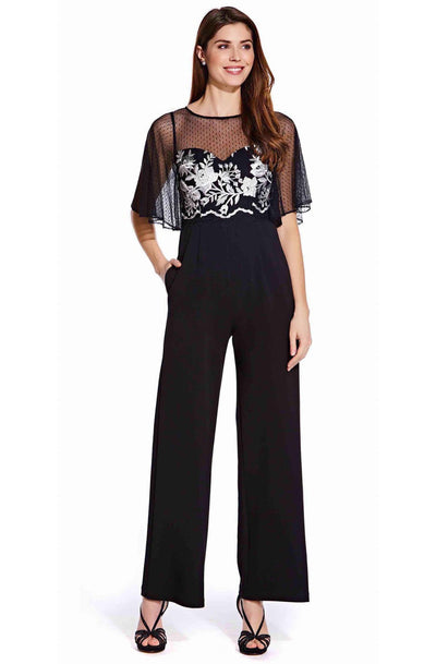 Adrianna Papell - AP1E205755 Floral Embroidered Jumpsuit In Black and White