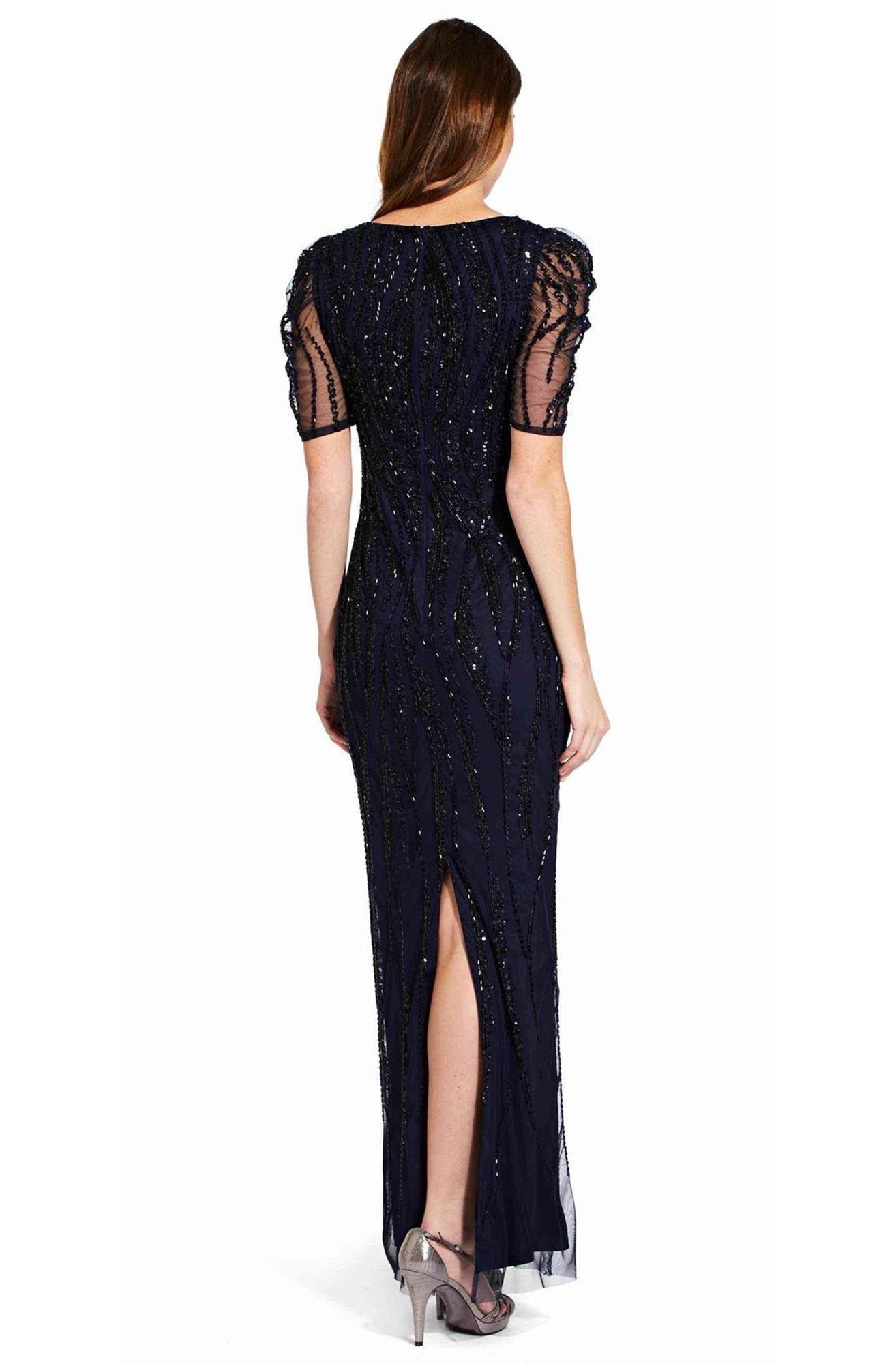 Adrianna Papell - AP1E205809 Embellished Bateau Sheath Dress In Blue and Black