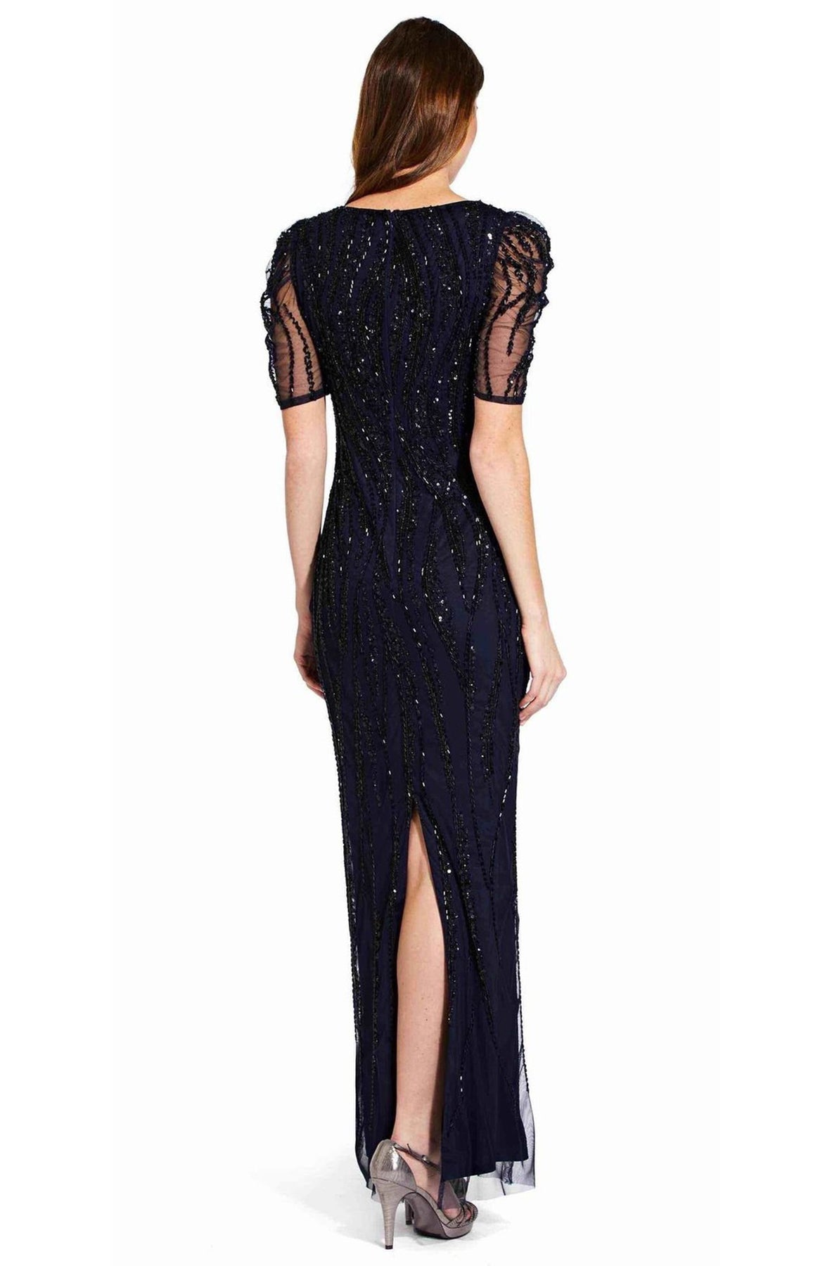 Adrianna Papell - AP1E205809 Embellished Bateau Sheath Dress In Blue and Black