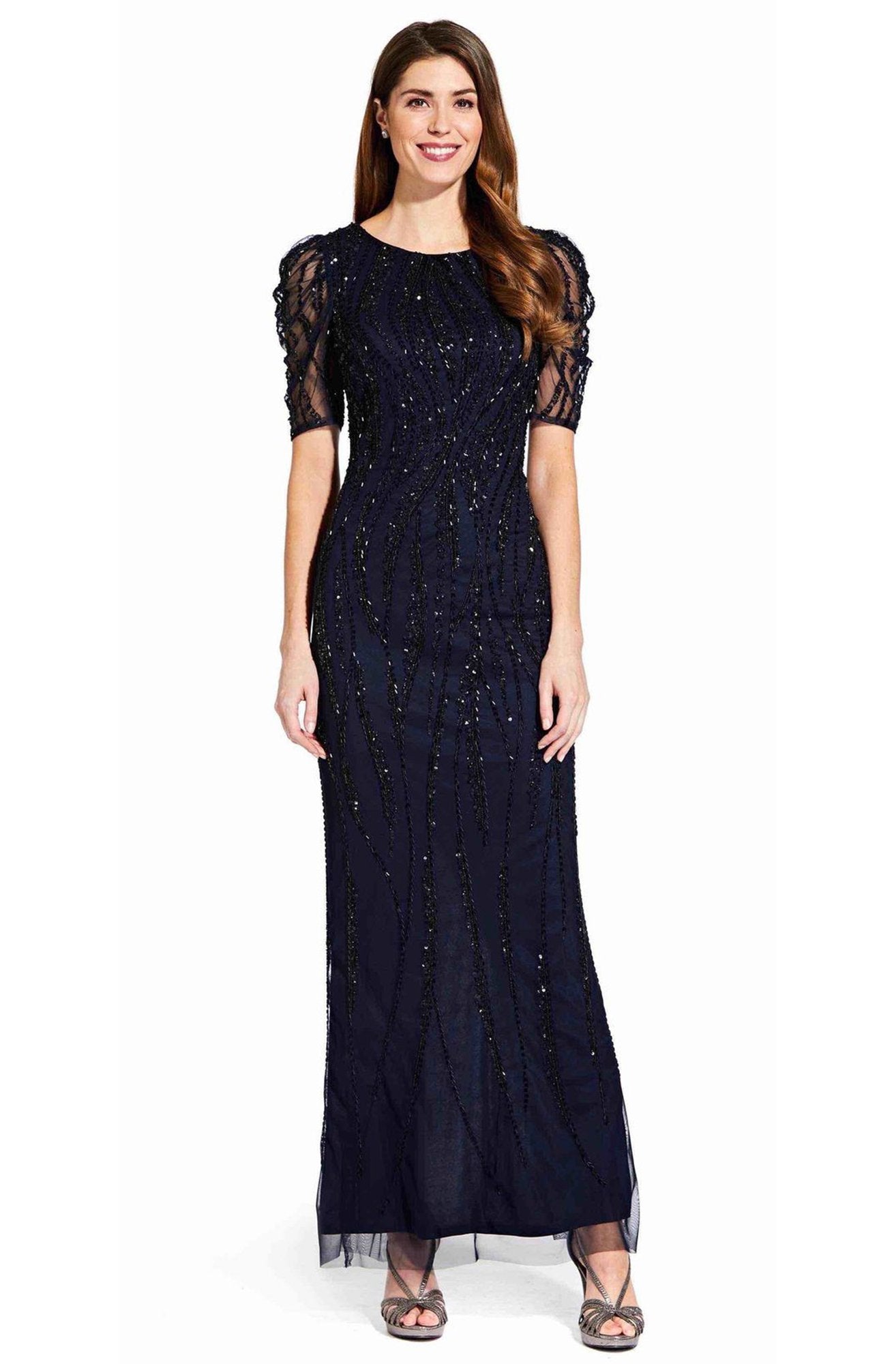 Adrianna Papell - AP1E205809 Embellished Bateau Sheath Dress In Blue and Black