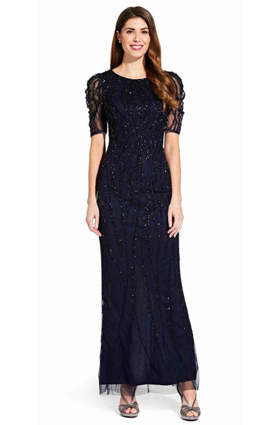 Adrianna Papell - AP1E205809 Embellished Bateau Sheath Dress In Blue and Black