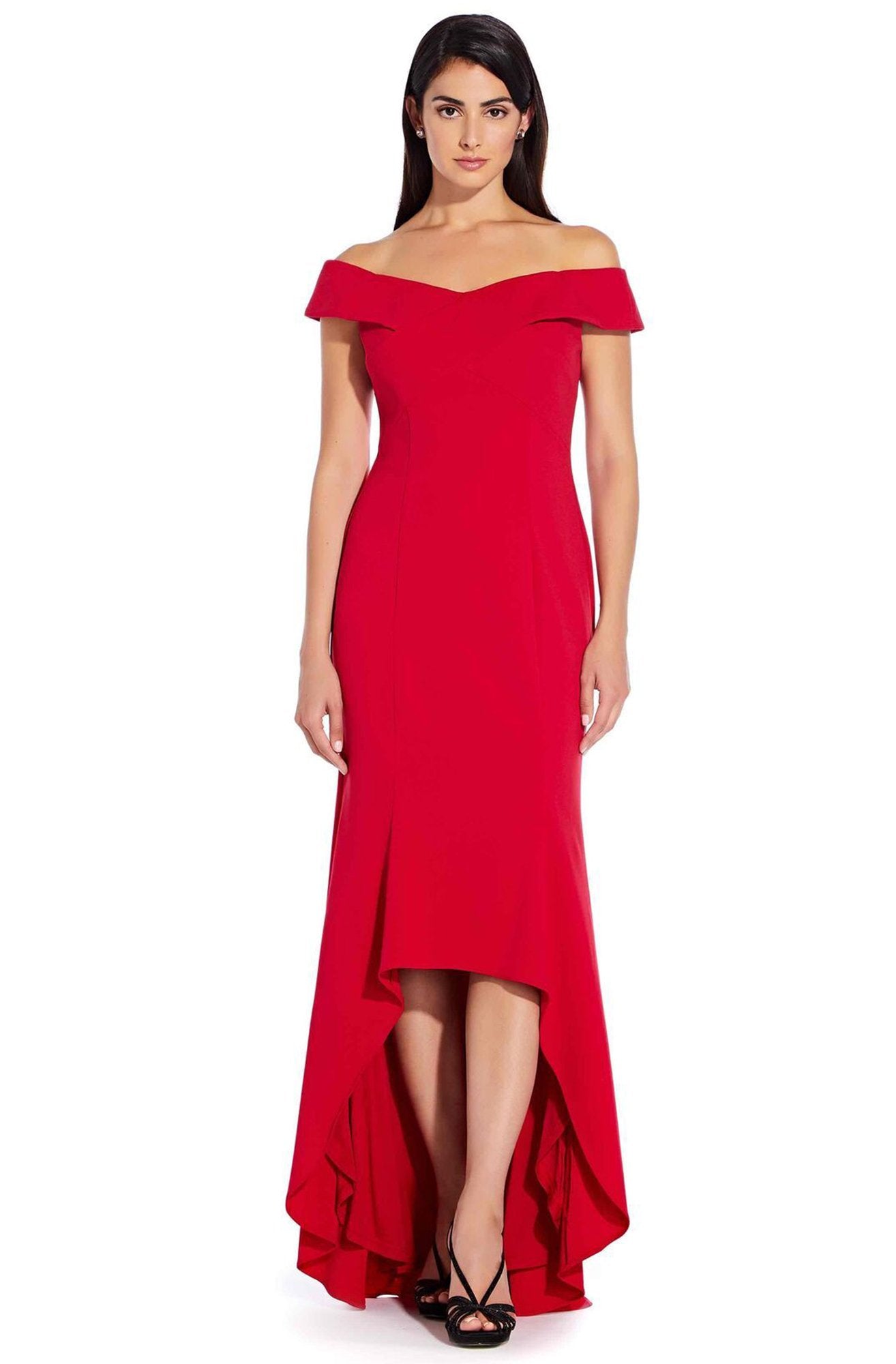 Adrianna Papell - AP1E206023 Off-Shoulder Stretch Crepe High Low Dress In Red