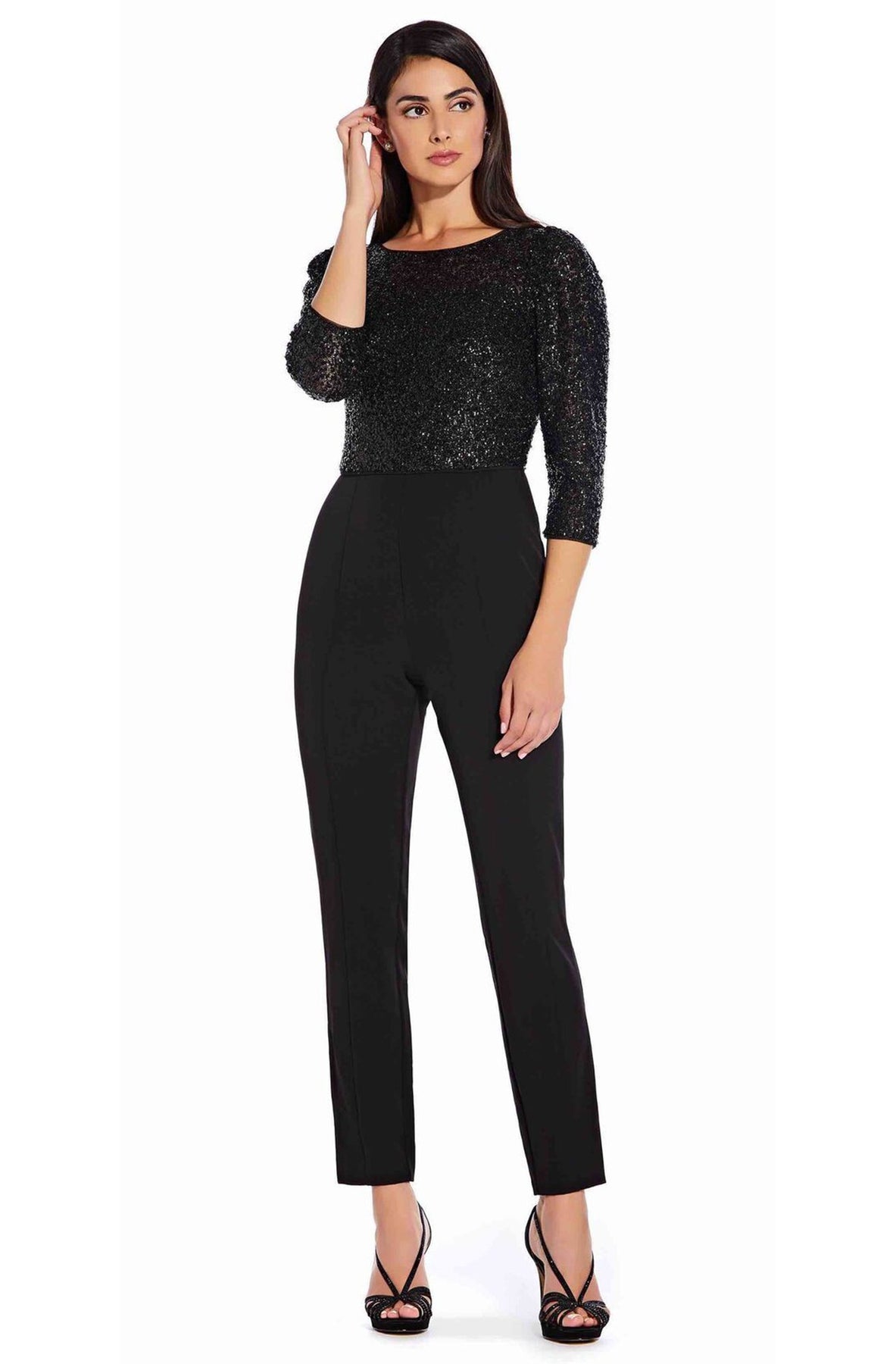 Adrianna Papell - AP1E206237 Sequined Bateau Fitted Jumpsuit In Black