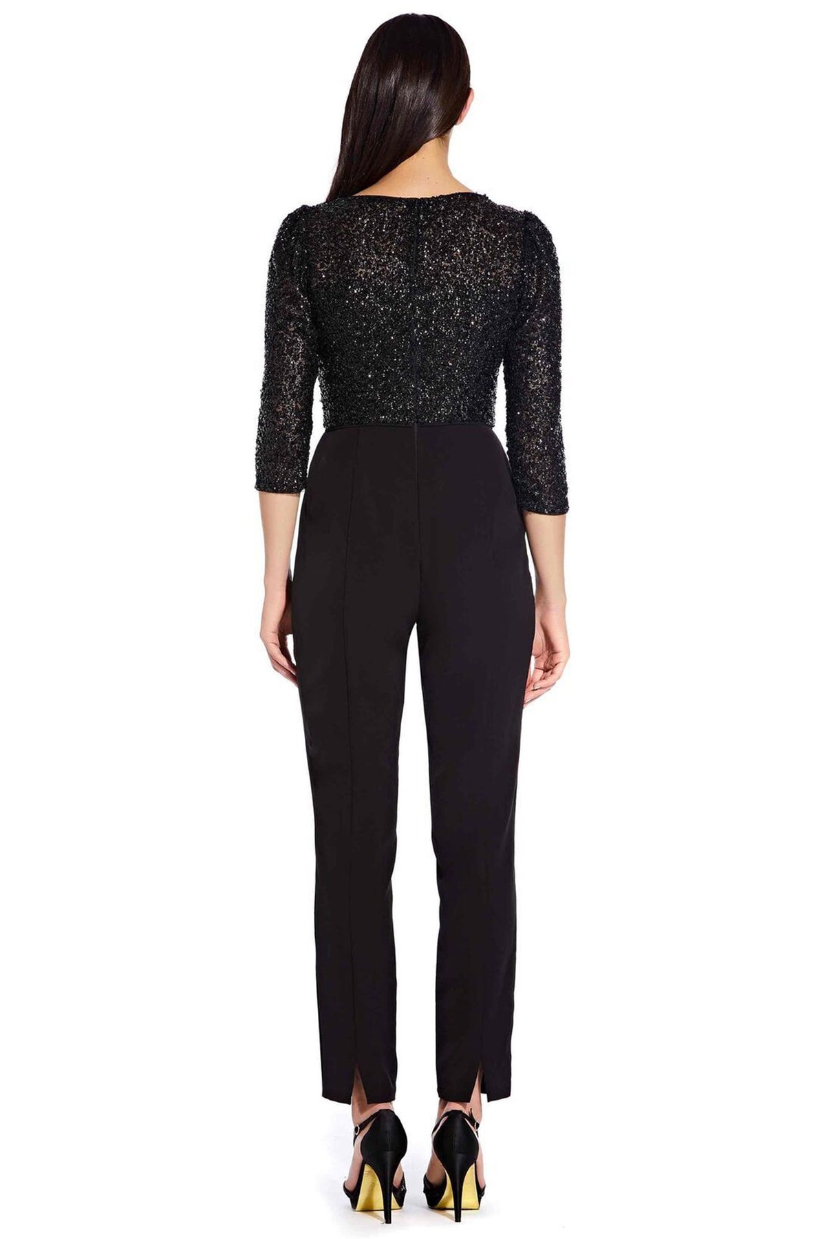 Adrianna Papell - AP1E206237 Sequined Bateau Fitted Jumpsuit In Black