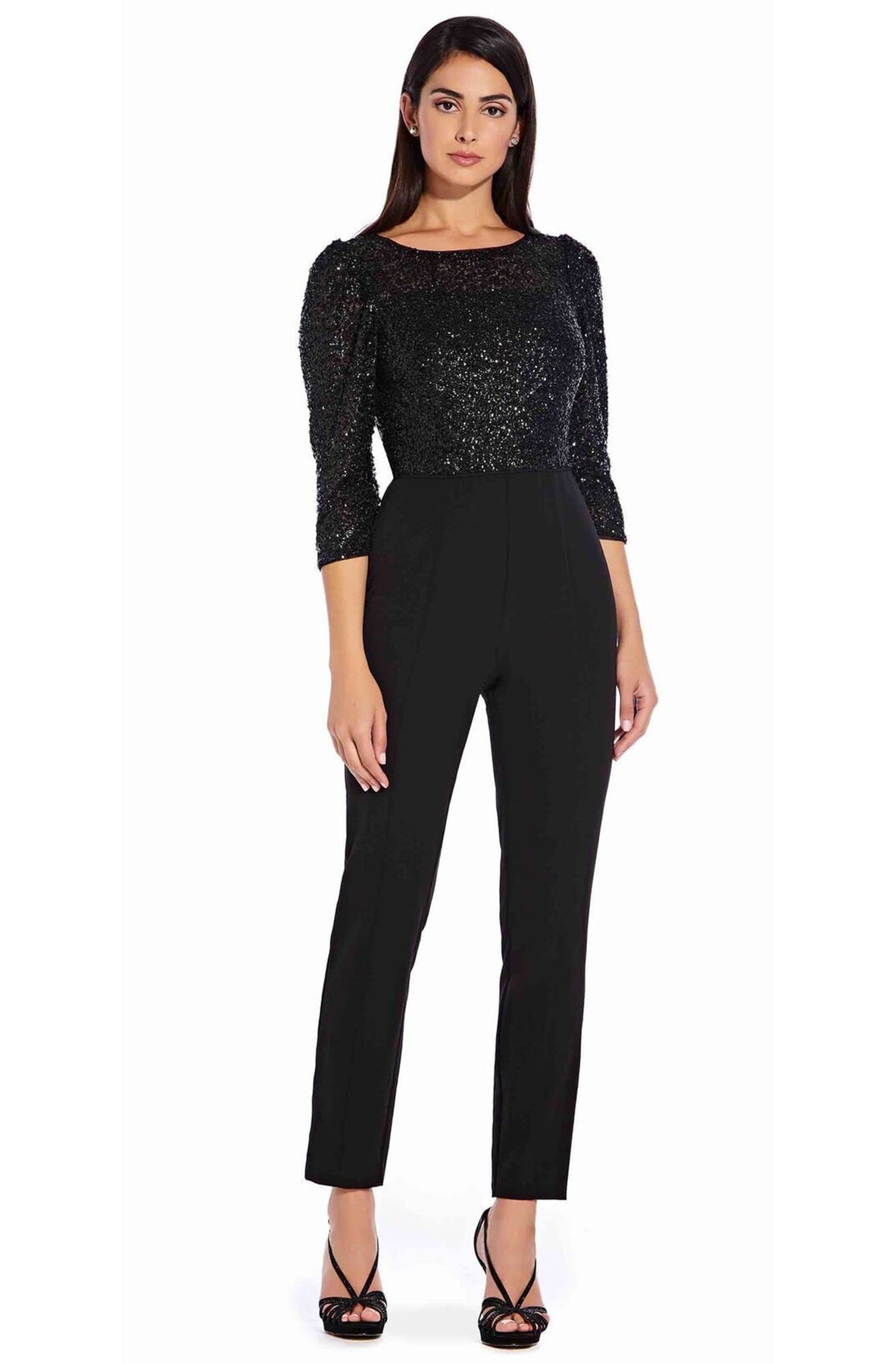 Adrianna Papell - AP1E206237 Sequined Bateau Fitted Jumpsuit In Black
