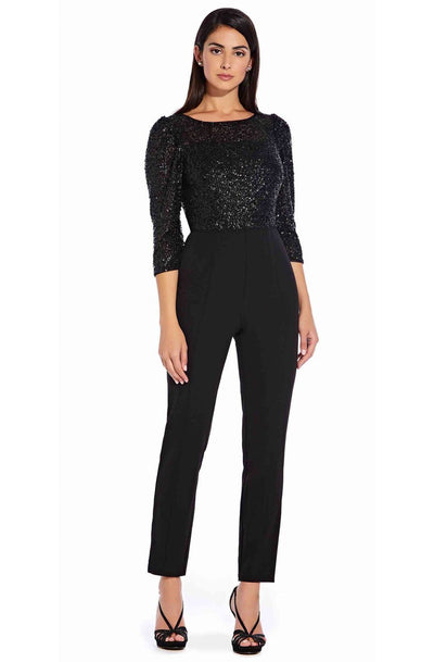 Adrianna Papell - AP1E206237 Sequined Bateau Fitted Jumpsuit In Black