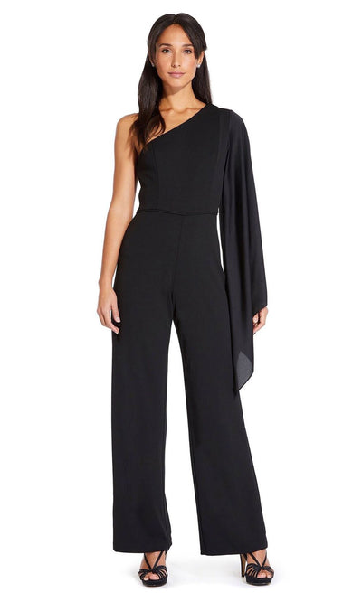 Adrianna Papell - AP1E206638 One Shoulder Long Sleeve Jumpsuit In Black