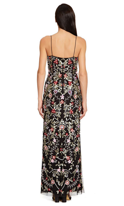 Adrianna Papell - AP1E206755 Spaghetti Strap Floral Sequined Dress In Black and Multi-Color