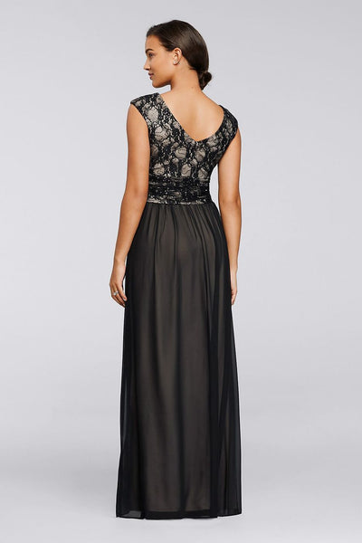 Sangria - ADWKOJ57 Cap Sleeve Sequined Empire Gown in Black and Neutral