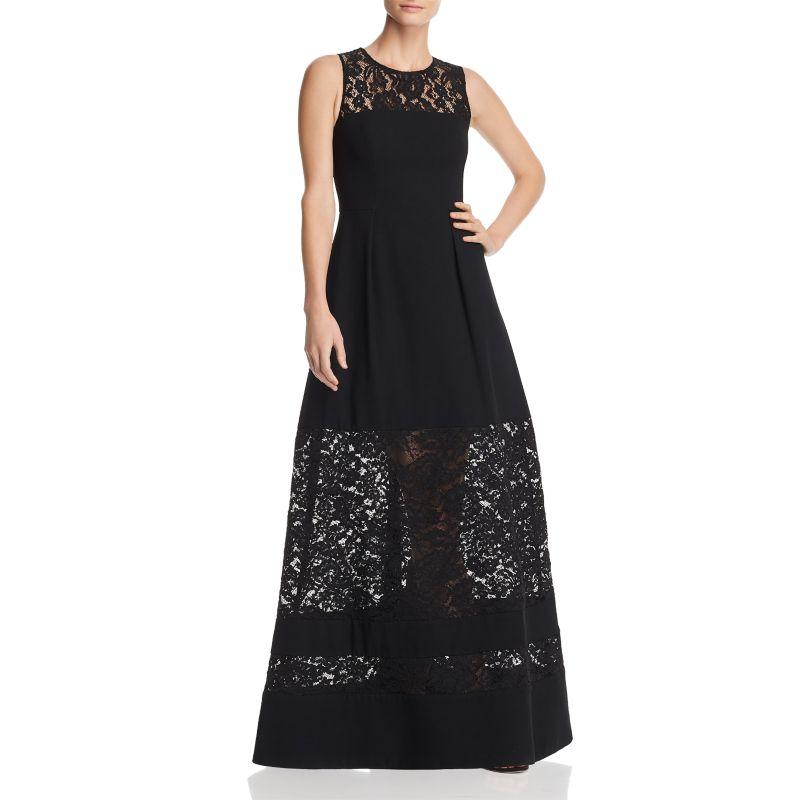 Aidan Mattox - MN1E202967 Sleeveless Lace Inset Crepe Gown In Black