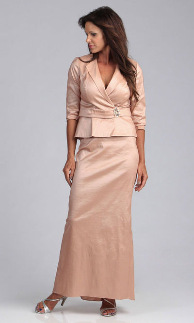 Alex Evenings - 366147 Quarter Sleeve Brooch Accented Taffeta Set - 2 Pcs Apricot in size L and XL Available CCSALE XL / Apricot