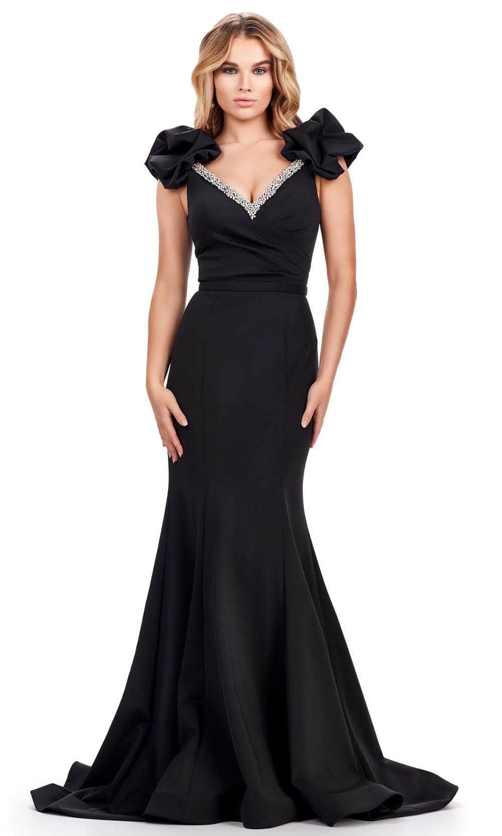 Ashley Lauren 11615 - Beaded Trim V-Neck Evening Gown Evening Dresses