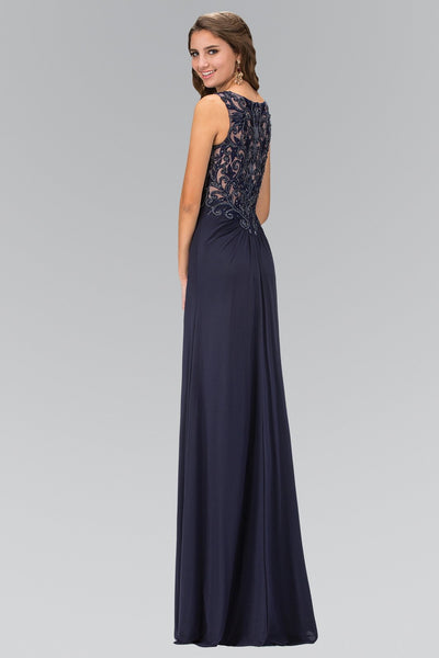 Elizabeth K - GL1377SC Ruche-Ornate Appliqued Midriff A-Line Dress