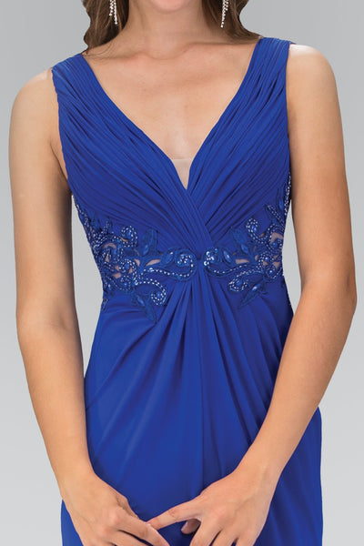 Elizabeth K - GL1377SC Ruche-Ornate Appliqued Midriff A-Line Dress