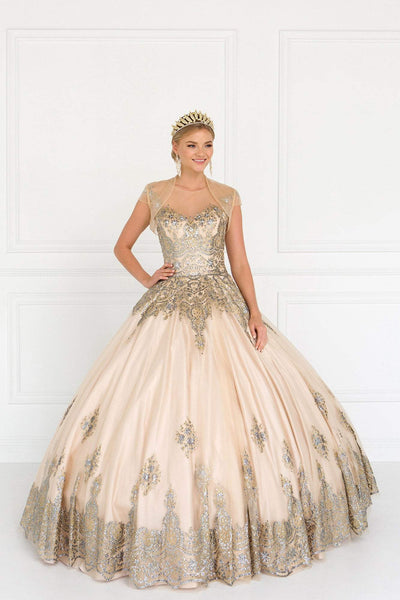 Elizabeth K - GL1590 Embellished Ballgown With Sheer Bolero In Neutral