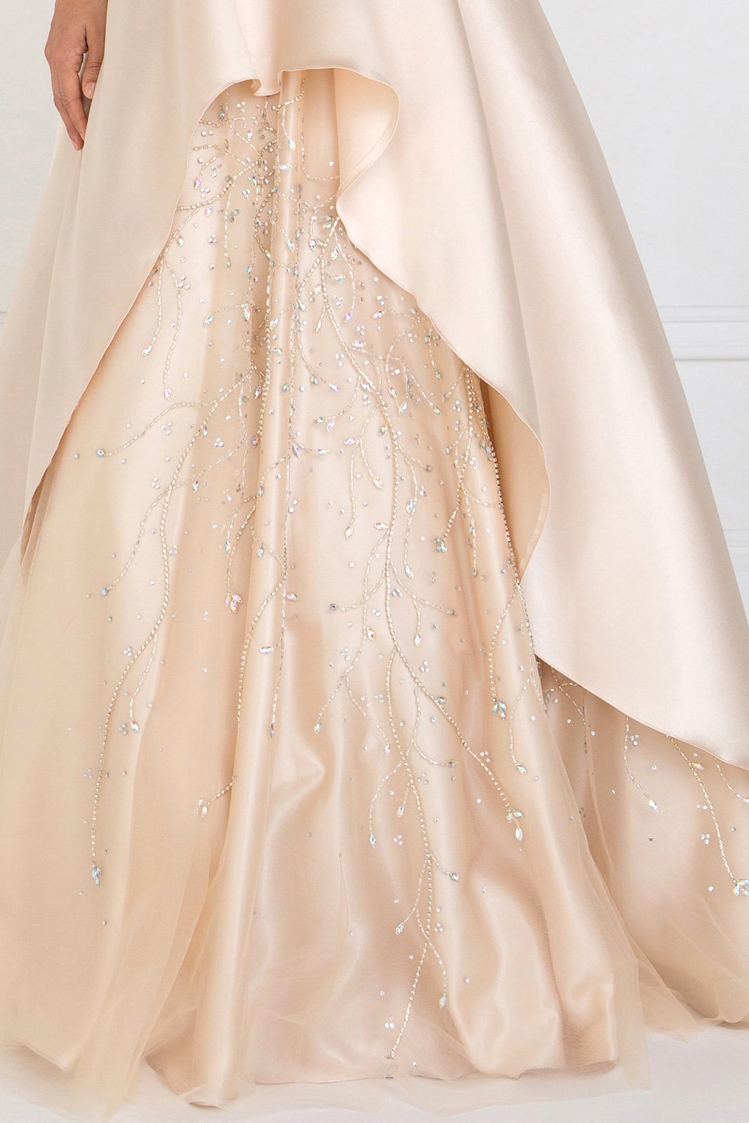 Elizabeth K - Strapless Jewel-Adorned Mikado Gown GL2429 In Neutral