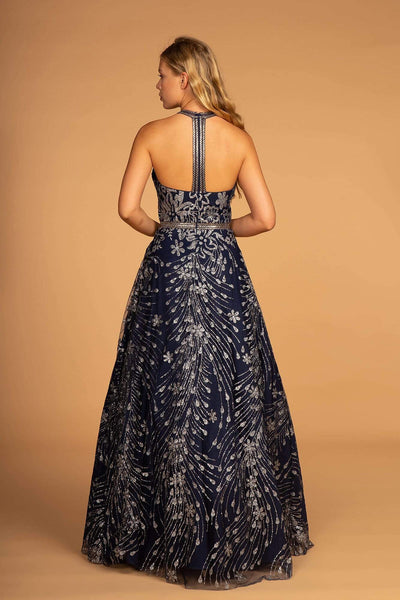 Elizabeth K - GL2508 Glitter Print Illusion Paneled Halter Gown Special Occasion Dress